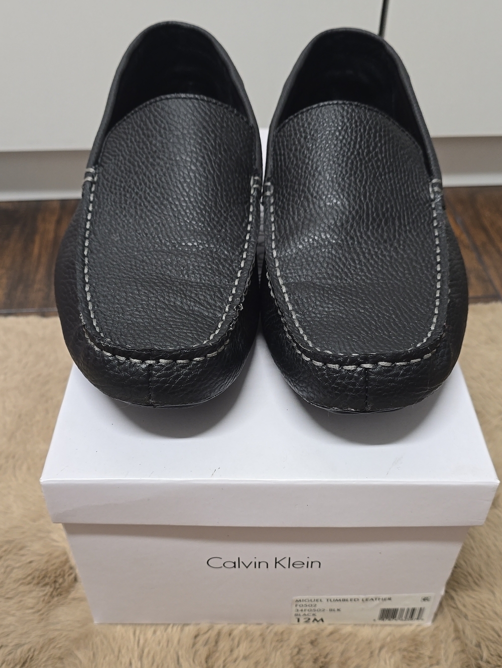 Calvin Klein Black Pebbled Leather Slip-On Loafers